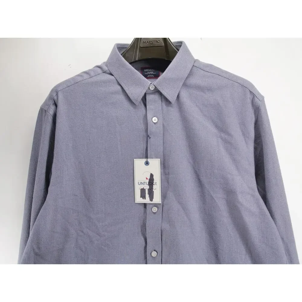 NWT UNTUCKit Veneto Shirt Mens XL Gray Relaxed Fit Wrinkle Free Button Up